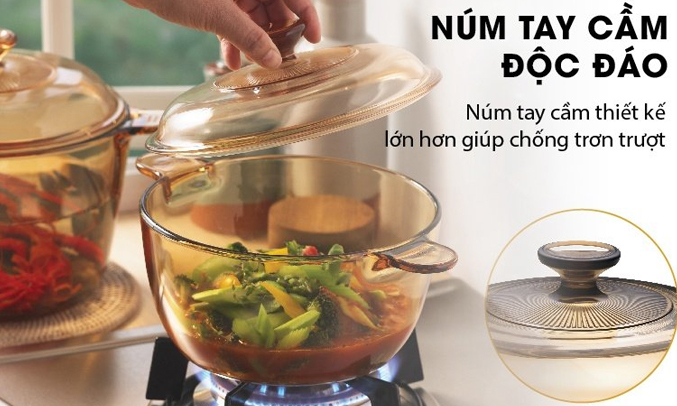 Bộ 3 nồi thủy tinh Visions VS-350 núm tay cầm chắc tay