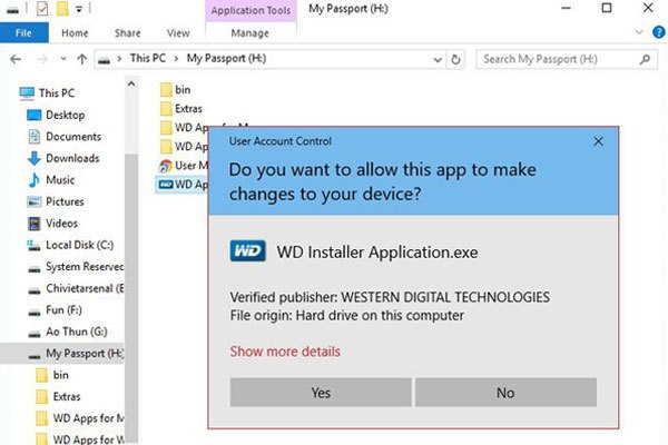 Máy tính sẽ có thêm 3 ứng dụng là WD Backup, Security và Drive Utilities
