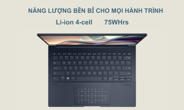 Laptop Asus Zenbook 14 OLED U5-125H (UX3405MA-PP151W) - Pin bền bỉ, thoải mái làm việc cả ngày dài