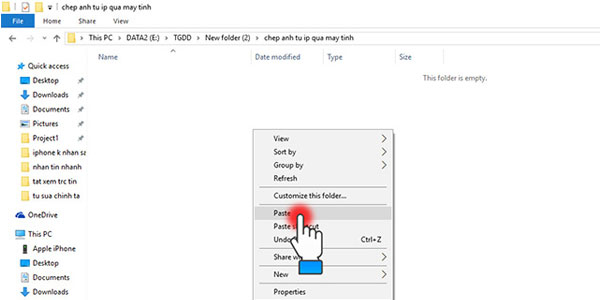 Vào thư mục bạn tạo sẵn trên máy tính để sao chép các hình ảnh trên iPhone cần lưu sang
