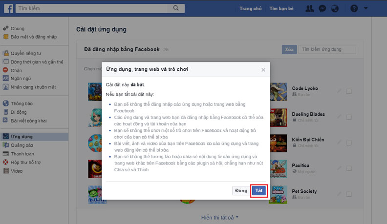Bước 4: Lúc này sẽ có một bảng thông tin hiện lên, bạn chọn Tắt (Turn Off).