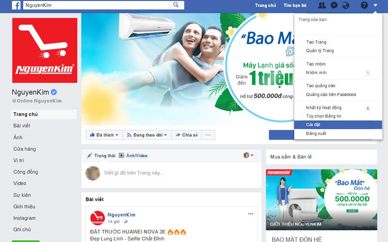 Bước 1: Chọn Cài đặt từ biểu tượng menu tùy chọn ở góc bên phải của Facebook.