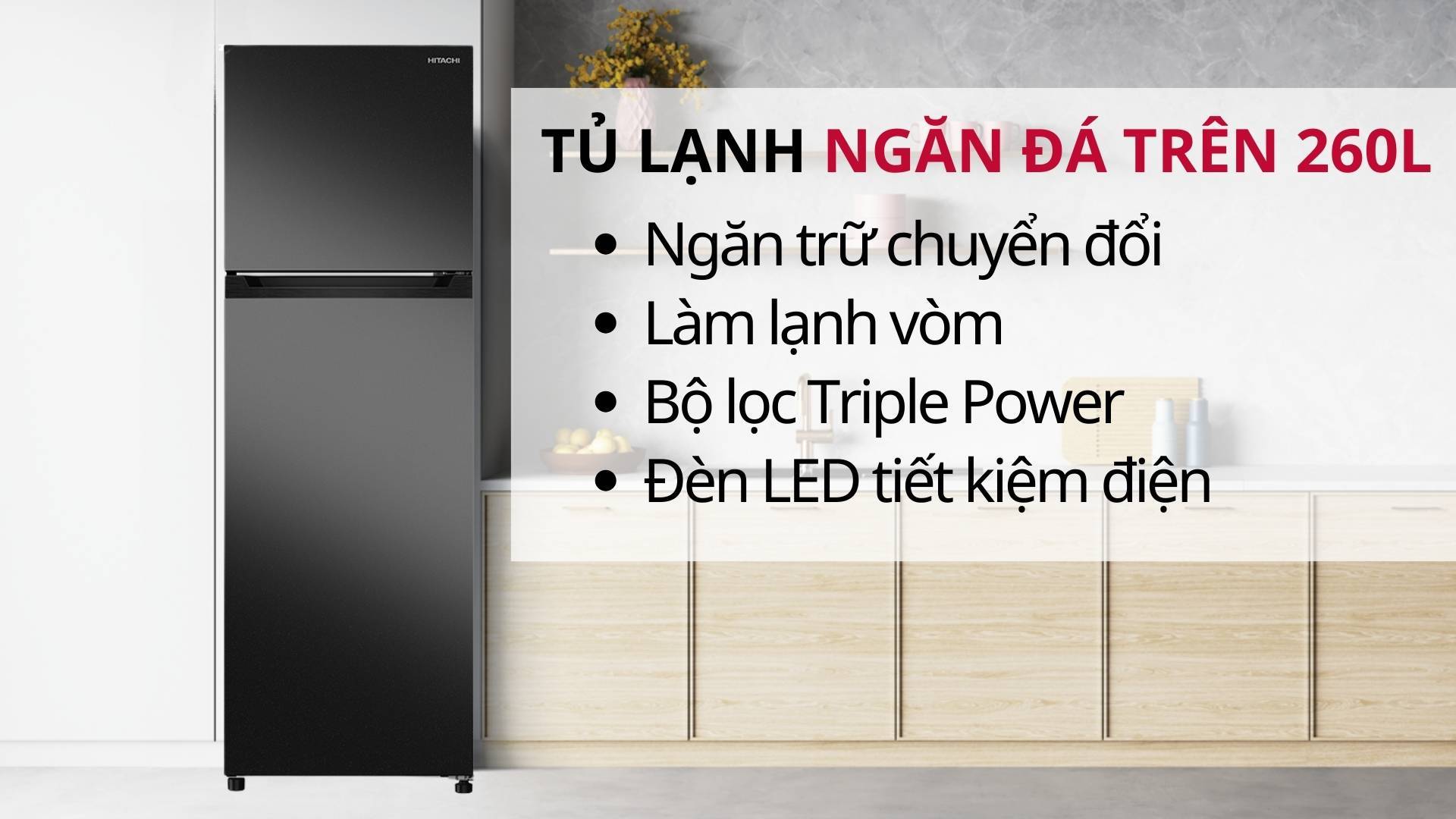 Tủ lạnh Hitachi Inverter 260 lít HRTN5275MFUVN