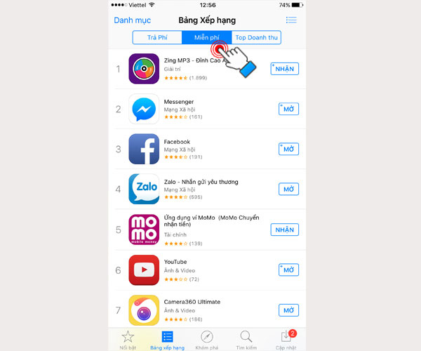 Vào Appstore trên màn hình iPhone và chọn một ứng dụng miễn phí bất kì