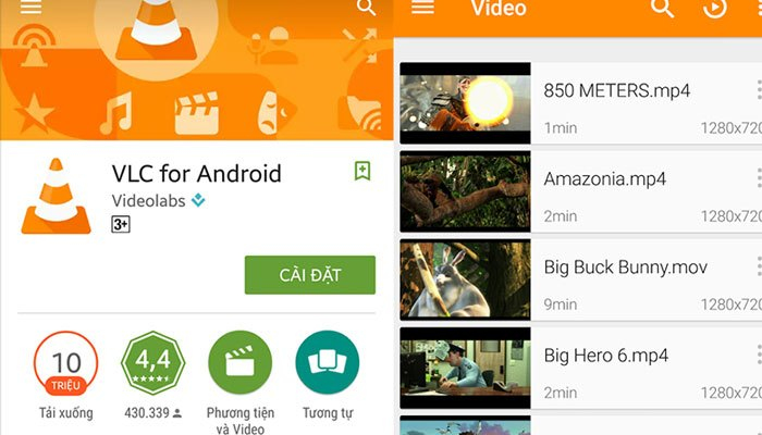 Phần mềm VLC được áp dụng trên điện thoại Android