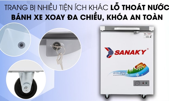 Tủ đông Sanaky 100 lít VH-1599HYK Khóa an toàn đơn giản