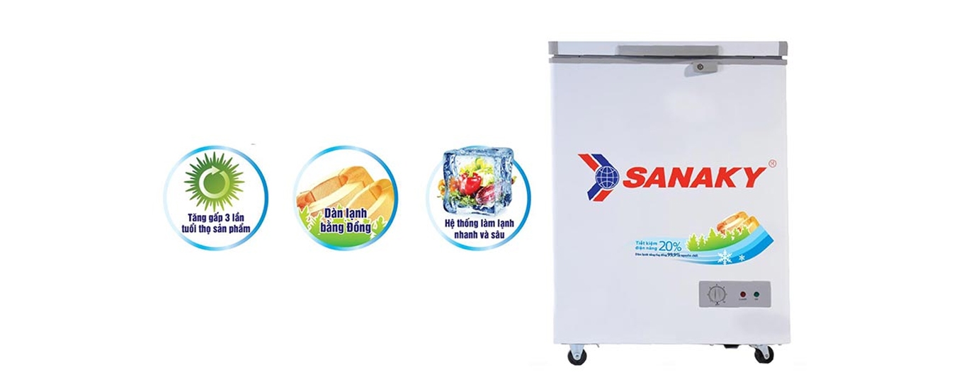 Tủ đông Sanaky 100 lít VH-1599HYK nhỏ gọn phù hợp với hầu hết các môi trường