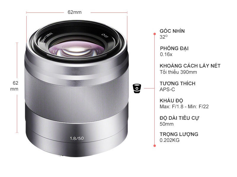 ỐNG KÍNH MÁY ẢNH SONY SEL50F18 SYX