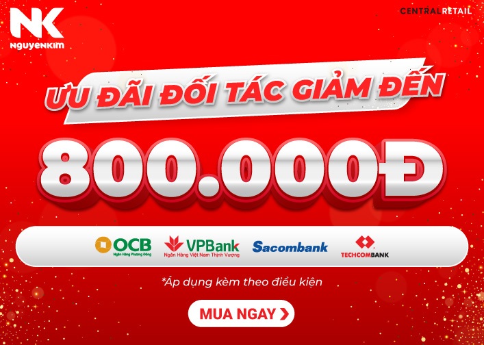 Giảm tới 800K cho thẻ tín dụng Techcombank khi chi tiêu tại Nguyễn Kim