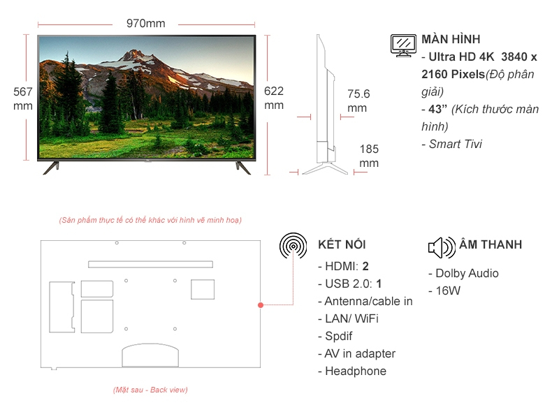 Tivi TCL LED 4K 43 inch L43P8