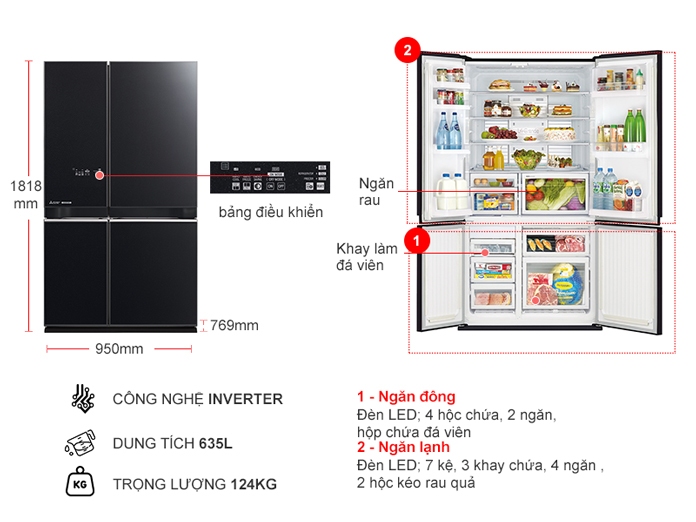 Tủ lạnh Mitsubishi Electric Inverter 635 lít MR-LA78ER-GBK-V