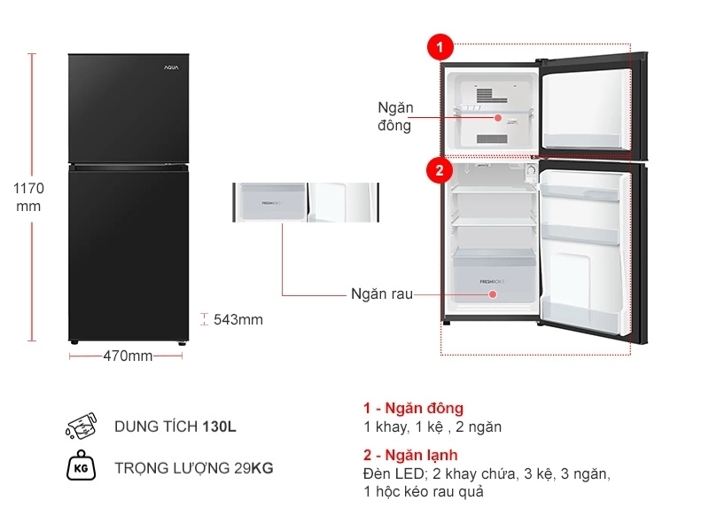 Tủ lạnh Aqua 130 lít AQR-T160FA(BS)