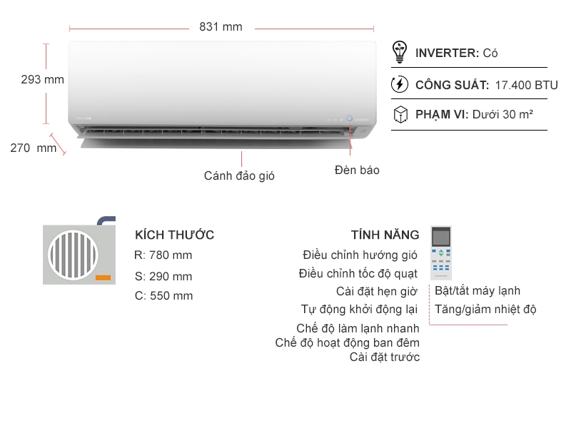 Máy lạnh Toshiba Inverter 2 HP RAS-H18G2KCVP-V