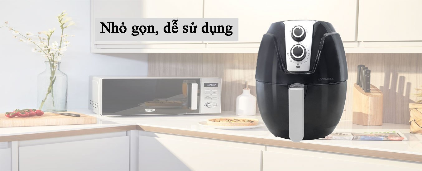 Nồi chiên không dầu Lock&Lock 3.2 lít EJF161BLK Thiết kế nhỏ gọn, dễ sử dụng