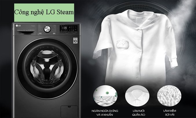 Máy giặt sấy LG Inverter 10.5 kg FV1450H2B công nghệ LG Steam diệt 99,9% vi khuẩn