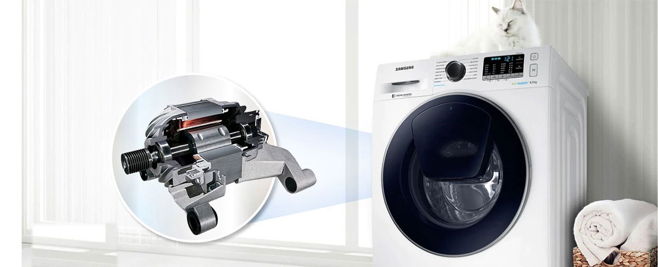 Máy giặt Samsung Inverter 9 Kg WW90K44G0YW/SV tiết kiệm điện năng với động cơ Digital Inverter