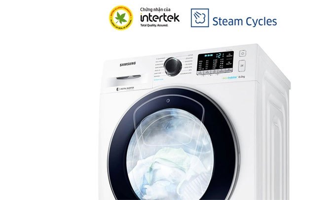Máy giặt Samsung Inverter 9 Kg WW90K44G0YW/SV Công nghệ giặt hơi nước Steam diệt khuẩn