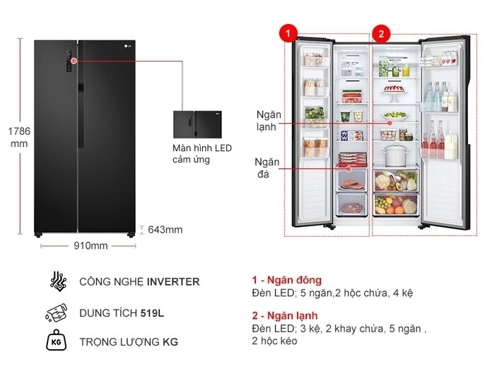 Tủ lạnh LG Inverter 519 lít GR-B256BL