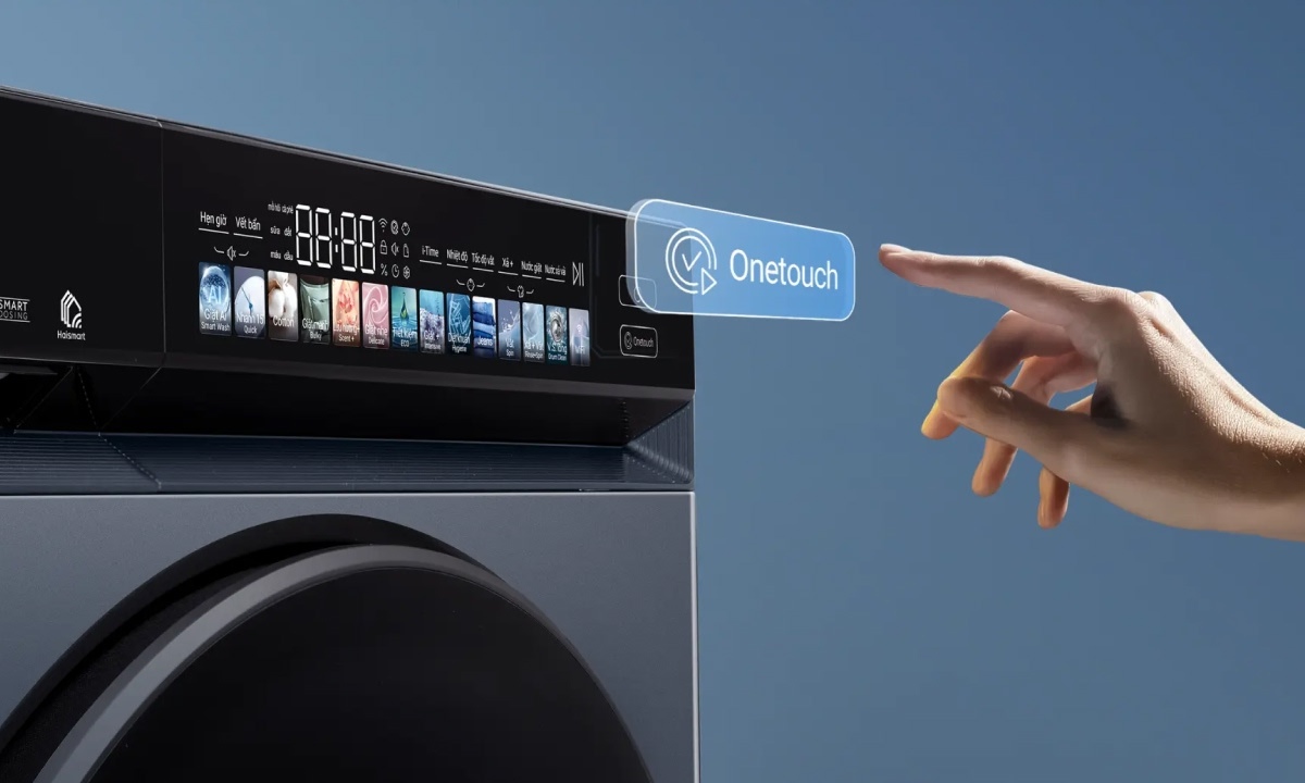 Tính năng Onetouch một chạm tiện lợi Với tính năng Onetouch một chạm, toàn bộ quá trình giặt được tự động hóa. Người dùng chỉ cần một thao tác đơn giản là máy có thể tự động cân chỉnh nước, nhiệt độ và thời gian giặt phù hợp, tiết kiệm đáng kể công sức.