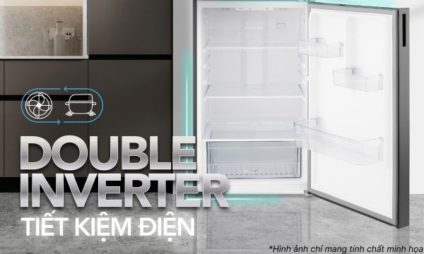 Công nghệ Double Inverter tiết kiệm điện năng Được trang bị công nghệ Double Inverter, tủ lạnh vận hành êm ái và ổn định, đồng thời giảm thiểu tiêu thụ điện năng hiệu quả – một giải pháp tiết kiệm điện lý tưởng cho các gia đình hiện đại.