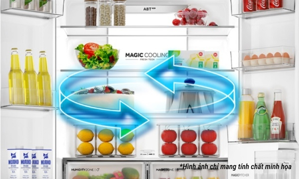 Hệ thống làm lạnh đa chiều, duy trì độ tươi ngon Nhờ hệ thống làm lạnh đa chiều, khí lạnh được phân bổ đều khắp mọi ngăn tủ, giúp thực phẩm luôn được bảo quản trong điều kiện tối ưu, hạn chế tình trạng hư hỏng.