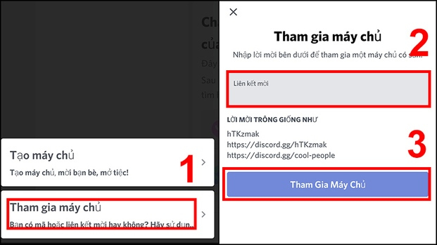 Tham Gia Máy Chủ để tham gia phòng chat