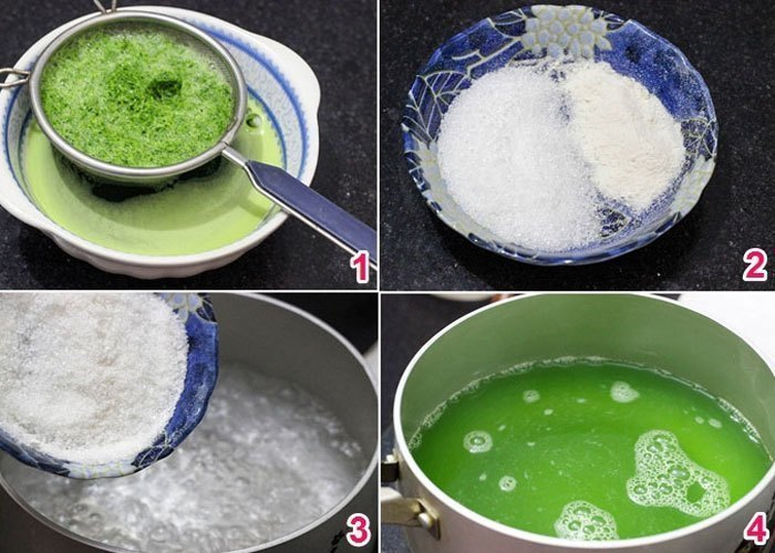 Đun lá dứa trên bếp gas và khuấy đều