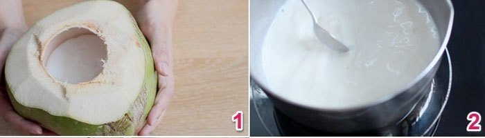 Đổ rau câu vào trái dừa