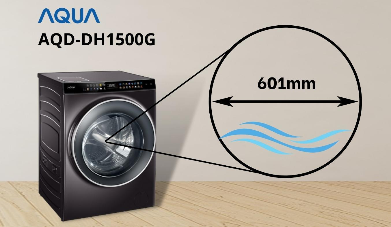 Máy giặt sấy Aqua Inverter 15 kg AQD-DH100G.PP lồng giặt siêu lớn lên đến 601mm giặt sạch hơn, giảm rối xoắn