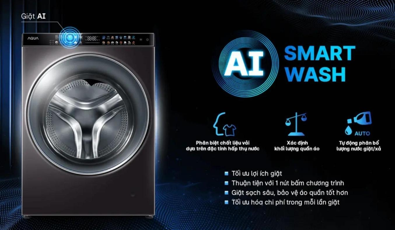 Máy giặt sấy Aqua Inverter 15 kg AQD-DH1500G.PP giặt thông minh AI 