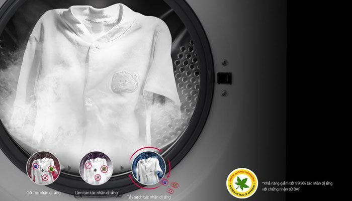 Công nghệ giặt hơi nước trên máy giặt LG F2721HTTV giúp loại bỏ vi khuẩn trên quần áo
