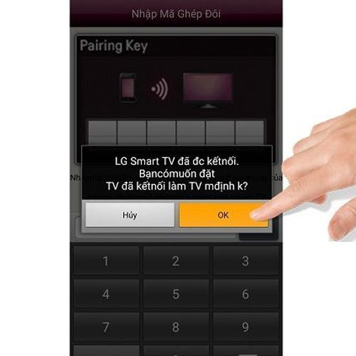 Nhấn OK để bắt đầu sử dụng sau khi tivi và điện thoại đã kết nối với nhau