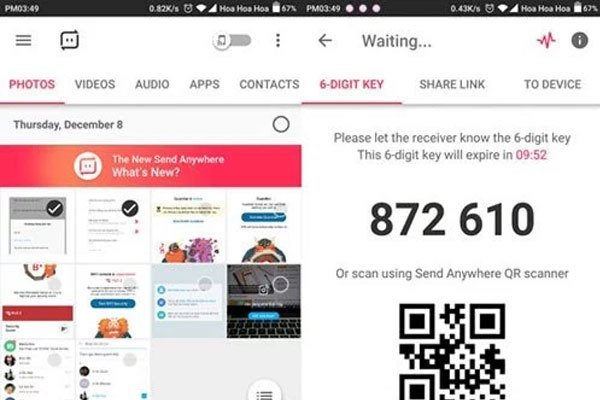 Lựa chọn tập tin cần gửi trên điện thoại iPhone và ứng dụng sẽ tạo ra 6 con số hoặc mã Code để bạn xác nhận