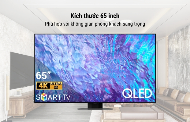 Tivi 65 inch có kích thước phù hợp với những căn phòng từ 20 mét vuông