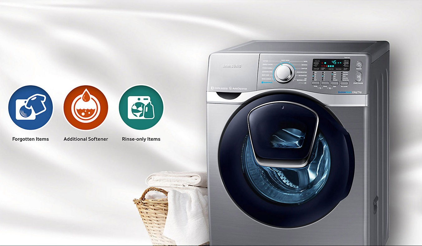 Máy giặt sấy Samsung 17kg WD17J7825KP giặt bổ sung tiện lợi