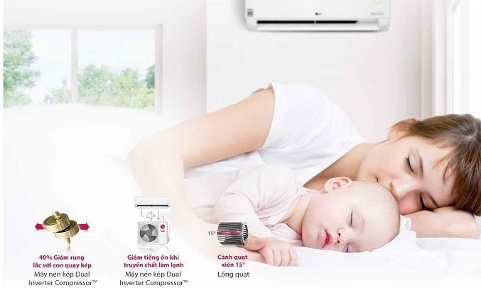 Máy lạnh LG Inverter 1 HP V10ENW - Độ ồn thấp nhờ máy nén kép biến tần kép