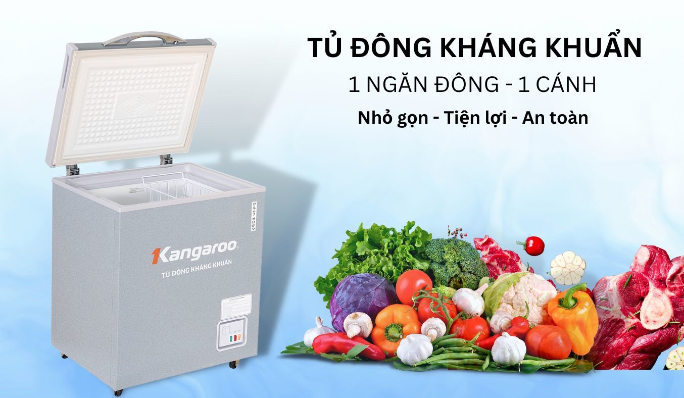 Tủ đông kháng khuẩn Kangaroo 90 lít KGFZ150NG1 một ngăn đông một cánh nhỏ gọn