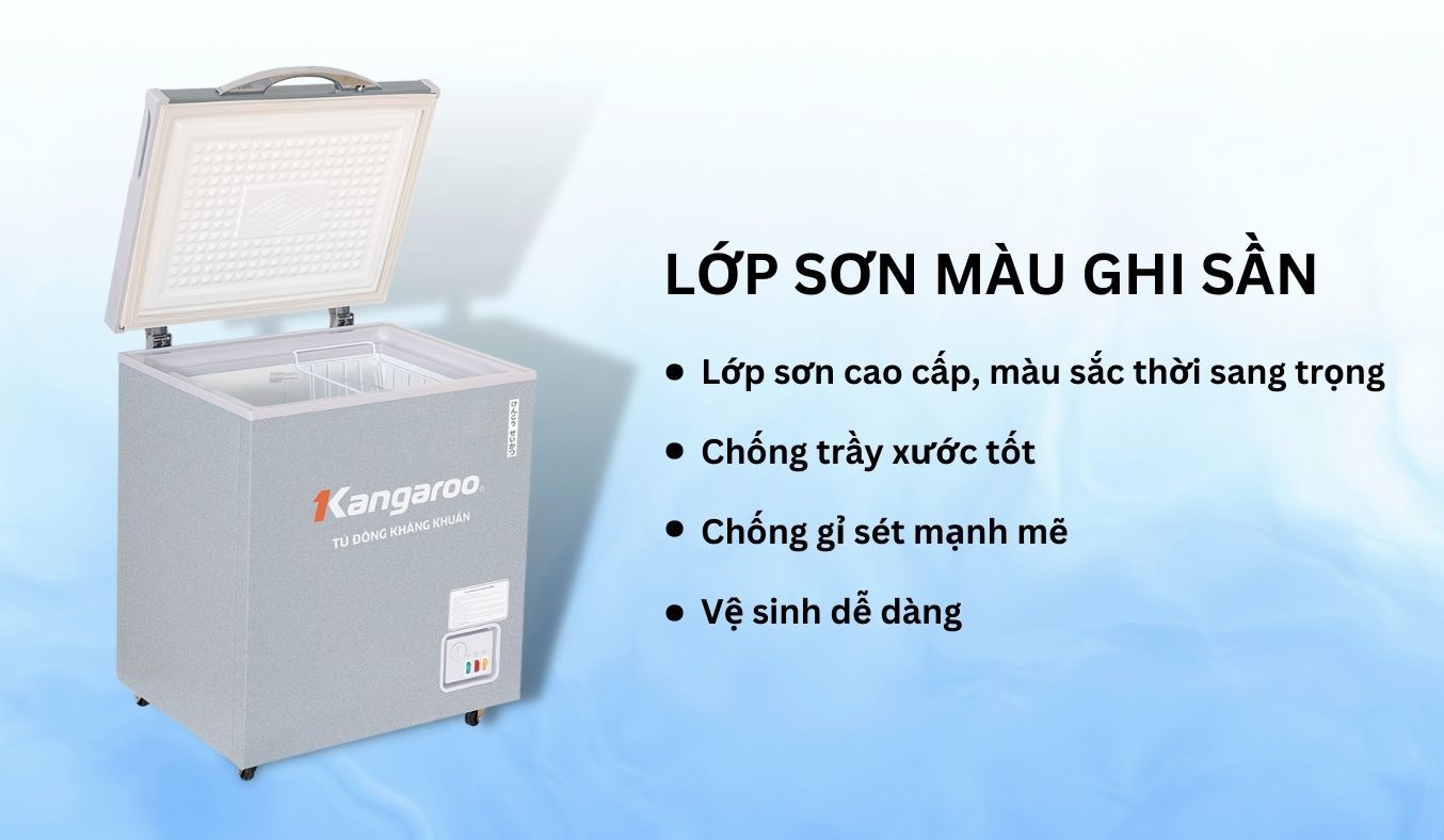 Tủ đông kháng khuẩn Kangaroo 90 lít KGFZ150NG1 lớp sơn màu ghi sang trọng 