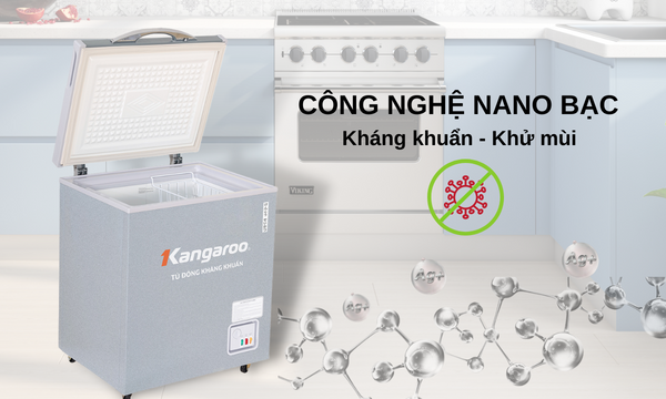 Tủ đông kháng khuẩn Kangaroo 90 lít KGFZ150NG1 lòng tủ phủ nano Bạc kháng khuẩn