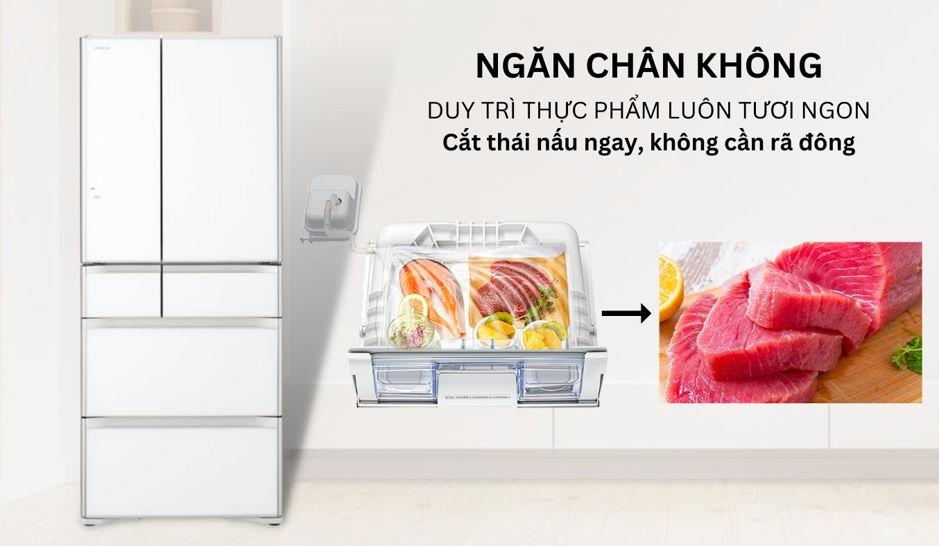 Tủ lạnh Hitachi Inverter 615 lít R-WX620KV (XW) giữ thịt cá tươi ngon, cắt thái ngay