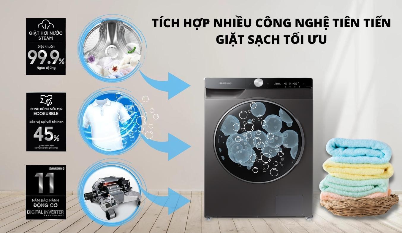 Máy giặt sấy Samsung 12 kg Inverter WD12TP34DSX tích hợp nhiều công nghệ giặt tiên tiến