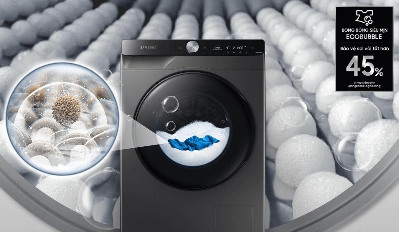 Máy giặt sấy Samsung 12 kg Inverter WD12TP34DSX bong bóng siêu mịn Eco Bubble™ đánh bật mọi vết bẩn 