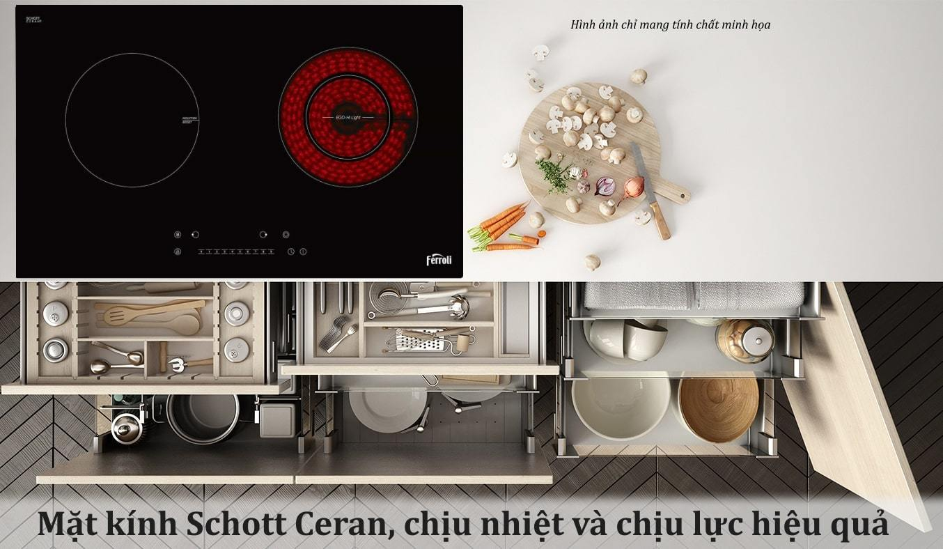 Bếp điện từ Ferroli IC4200BN - Mặt kính Schott Ceran