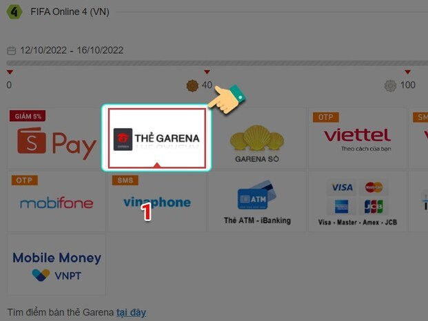 Chọn phương thức thanh toán bằng thẻ Garena 