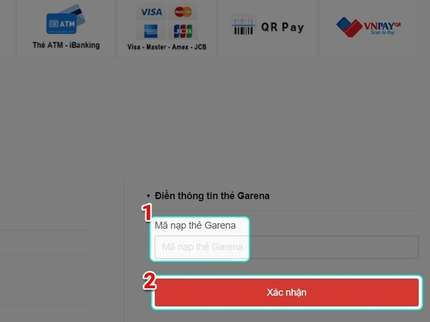 Nhập mã thẻ và xác nhận