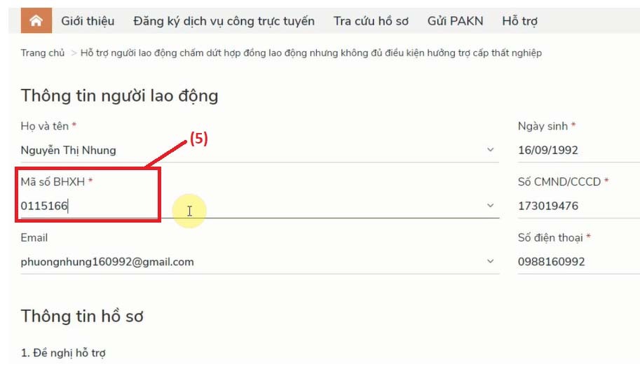 Điền thông tin cá nhân nhận trợ cấp  Covid-19