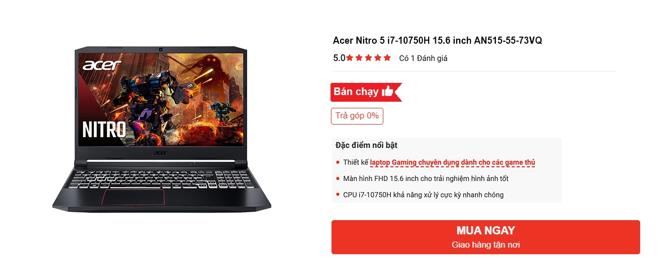 Acer Nitro 5 i7-10750H cấu hình mạnh mẽ