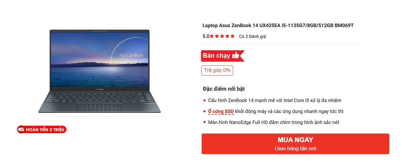 Mua laptop Asus Zenbook 14 giá tốt tại Nguyễn Kim
