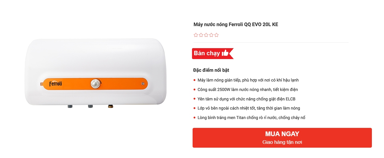 Bình nóng lạnh Ferroli 20L QQ EVO giá rẻ, chất lượng