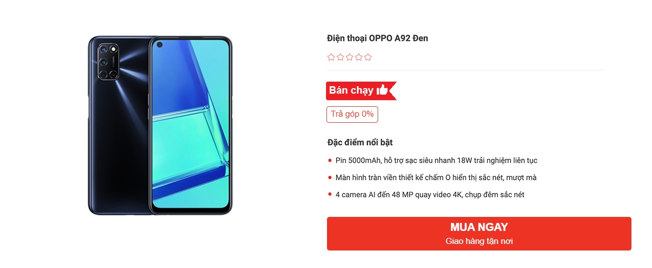 Điện thoại OPPO A92 ĐEN giá rẻ tại Nguyễn Kim